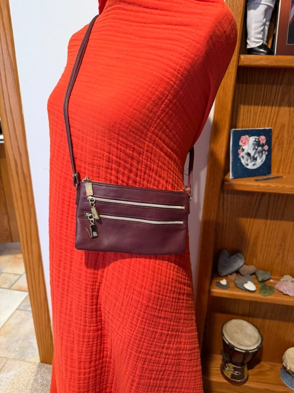 S & Co. Burgundy Leather Crossbody | Slim Minimalist Design | Convertable